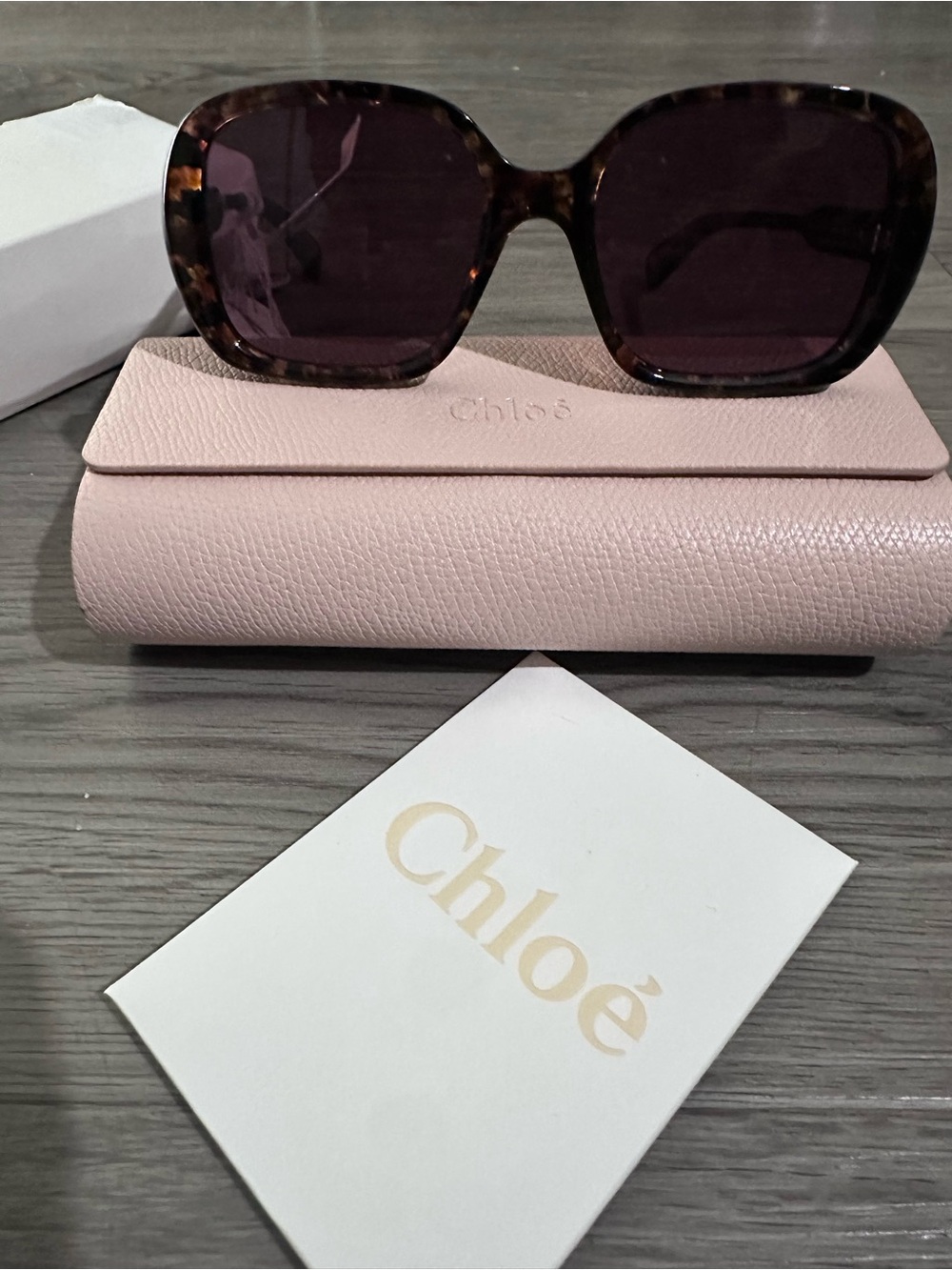 Chloé Tortoiseshell Square Sunglasses with Pale Pink Case